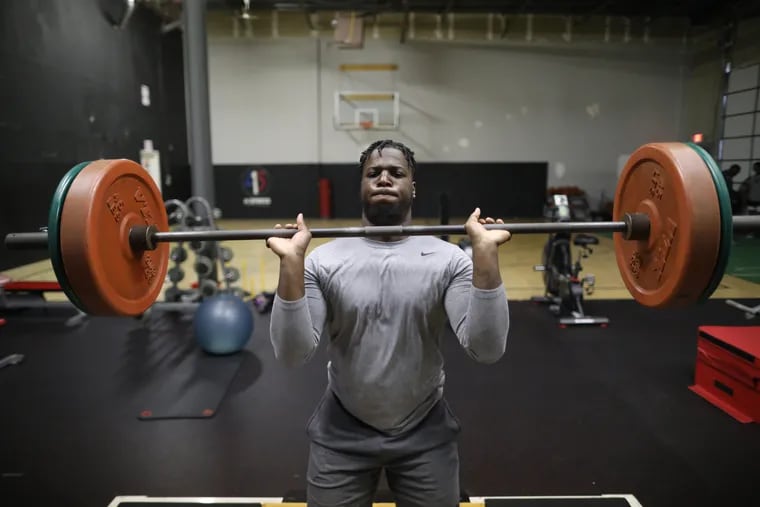 Ryquell Armstead works out at Adrenaline Sports Performance in Cherry Hill Thursday April 11, 2019