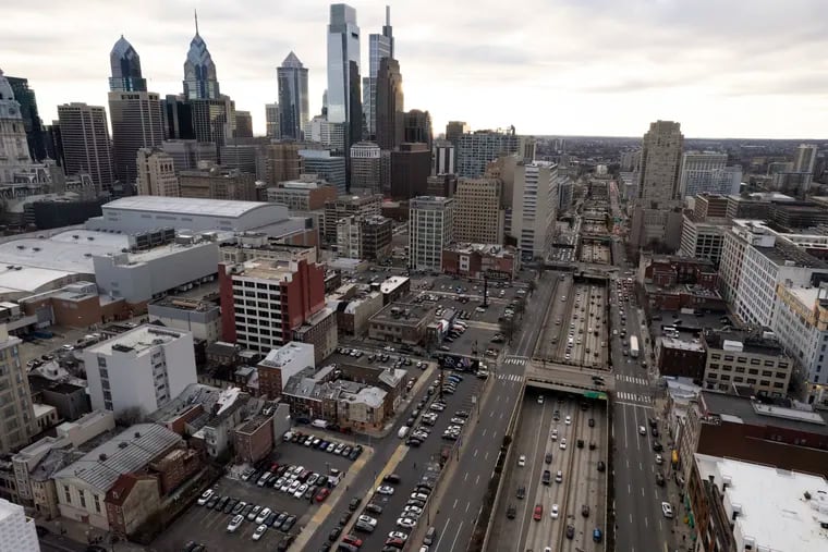 The Vine Street Expressway in Philadelphia, Pa. on Wednesday, March 8, 2023. The city plans to cap the Vine Street Expressway to reconnect Chinatown.