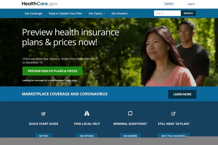 This image provided by U.S. Centers for Medicare & Medicaid Service shows the website for HealthCare.gov. Millions of Americans who have lost health insurance in an economy shaken by the coronavirus can sign up for taxpayer-subsidized coverage starting Sunday, Nov. 1, 2020.