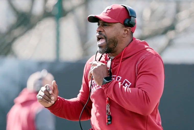 Temple head football coach Stan Drayton during Temple’s Annual Cherry & White Spring Game on Chodoff Field at Temple University on April 9, 2022.