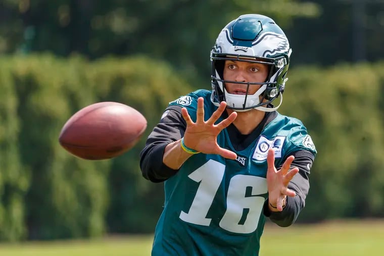 Eagles wide receiver Mack Hollins sat out practice Monday with an unspecified lower body injury, but did catch more than 300 balls from the JUGS gun after practice.