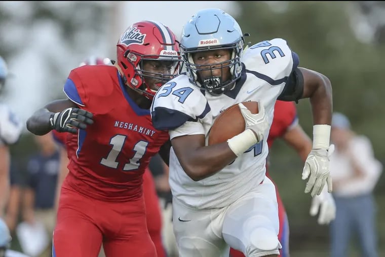 Julian White (34) and North Penn will play Emmanuel Ampofo (11) and Neshaminy in a PIAA District 1 Class 6A quarterfinal on Friday night at Wissahickon.