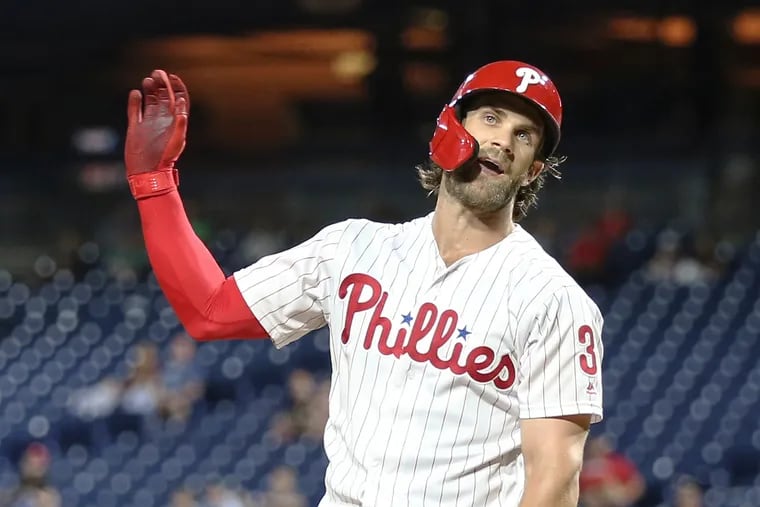 Bryce Harper doesn't agree that he swung at strike three during the 4th inning against the Dodgers on Wednesday night.