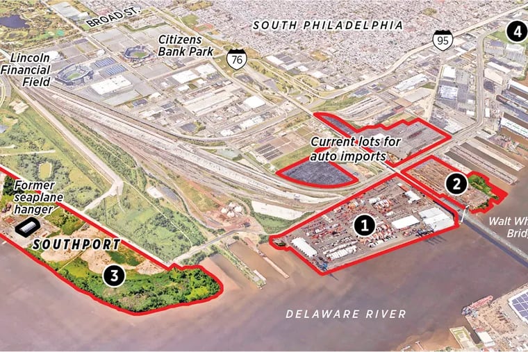 Port projects are scheduled for the Southport site (3), Packer Marine Terminal (1), Publicker lot (2), and the Tioga Marine Terminal (4).