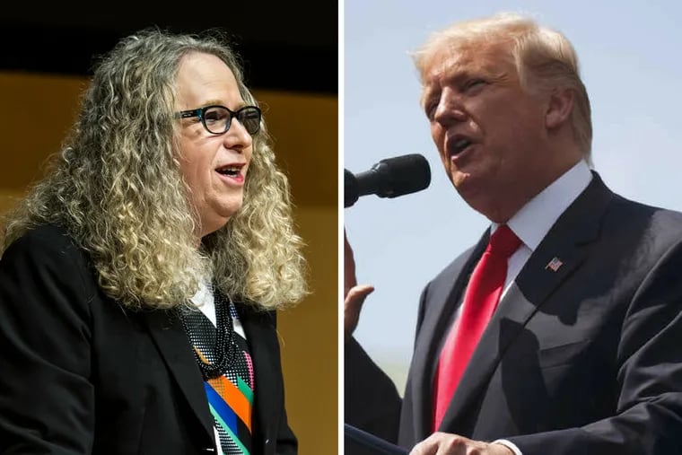 Dr. Rachel Levine, Acting Secretary of Health and Physician General Pennsylvania Department of Health (left) is Pa.’s acting physician general and a transgender American. President Donald J. Trump (right) tweeted on Wednesday that he will ban transgender people from serving in the U.S. military.