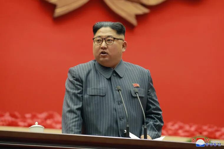 In this Dec. 23, 2017, file photo distributed on Dec. 24, 2017, by the North Korean government, North Korean leader Kim Jong Un speaks during the conference of cell chairpersons of the ruling party in Pyongyang.