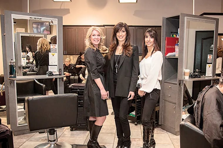 Seven years ago, Nancy Rooney (left), Lisa Verdecchio and Kim Carulillo teamed up and overtook the then-turbulent and very volatile Biaggio Salon & Spa in Marlton. (Emily Cohen / For The Inquirer)