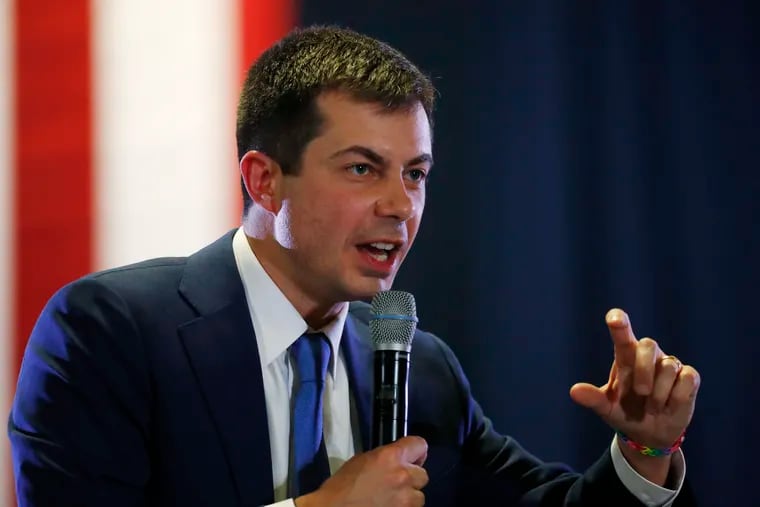 Democratic presidential candidate Pete Buttigieg speaks at a campaign rally late Saturday, Feb. 22, 2020, in Denver.