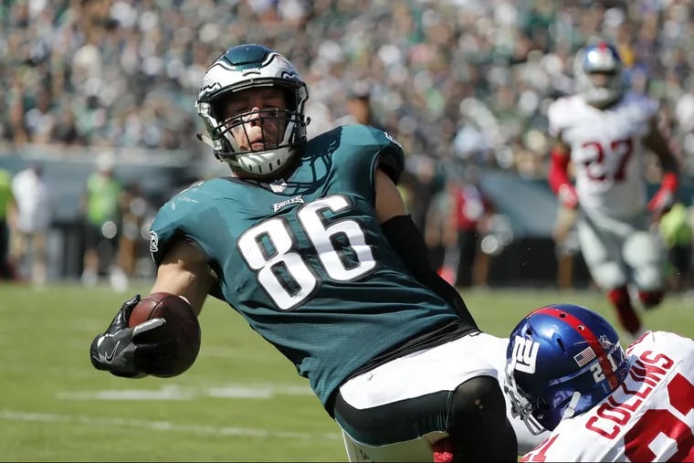 Eagles’ tight end Zach Ertz was targeted eight times on Sunday.