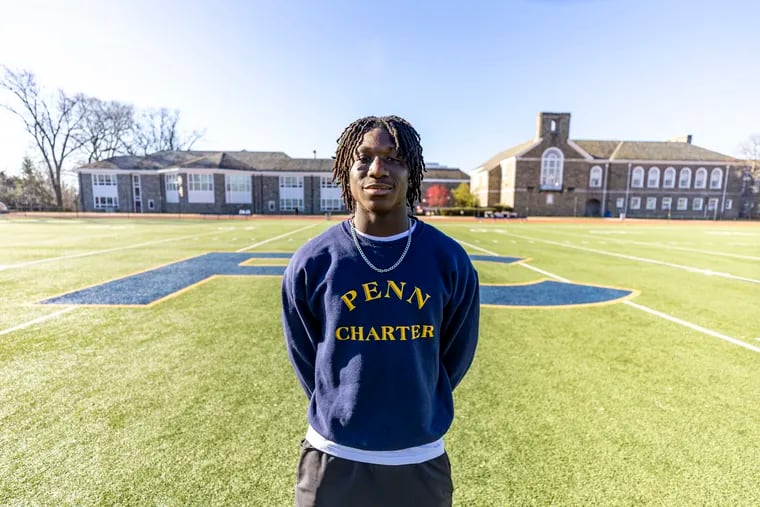 Ohifame Ijeboi, a senior running back, at Penn Charter's football field on Dec. 15.