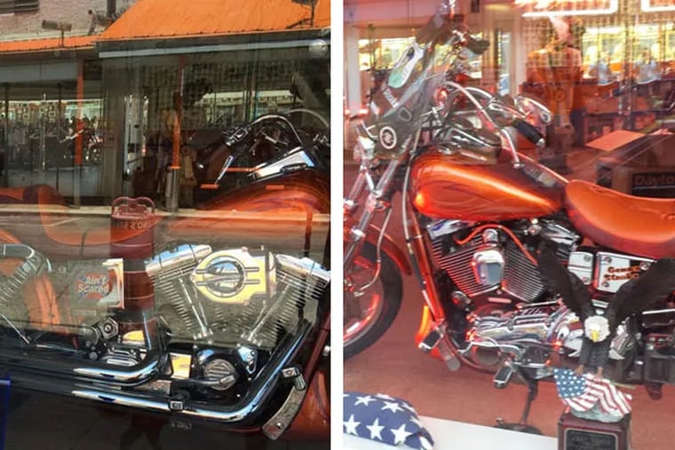 Phil Dahl, a South Philadelphia resident, wanted Geno's Steaks to remove a Confederate flag-themed sticker from its legendary founder's motorcycle, which is on display across the street from the famous steak shop. The sticker was removed hours later. (Courtesy of Phil Dahl and Rob Tornoe)
