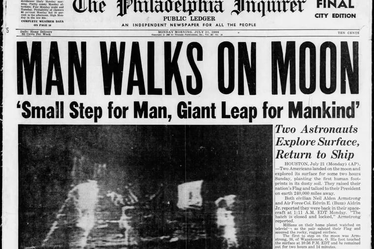 July 21, 1969: Neil Armstrong and Buzz Aldrin’s moonwalks were watched around the world, including on TVs at the Franklin Institute, as noted on an inside page of this edition. The museum charged $1.25 for adults and $.35 for kids to “cram into the Institute and imbibe on the heady wine of the moon mission’s success with their fellow earthlings.”