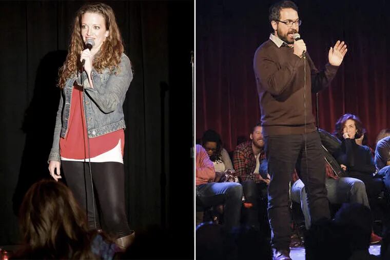 Comedians Kat Radley (left) and Matt Koff (right) are Daily Show writers by day, and standup comedians by night. They’re bringing their acts to Philly on Friday as part of the ‘Daily Show’ Writers Standup Tour.