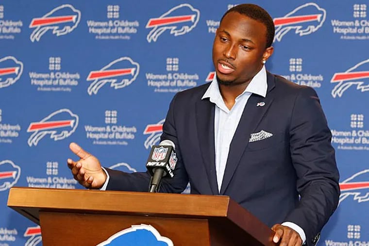 Buffalo Bills running back LeSean McCoy speaks to the media during a press conference at Ralph Wilson Stadium. (Kevin Hoffman/USA Today)
