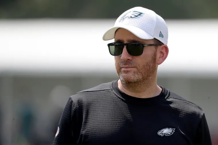 Eagles' Howie Roseman leaves the field after Eagles training camp at the NovaCare Complex in Philadelphia, PA on August 6, 2018.
