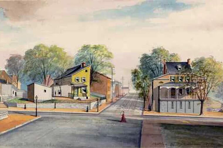 An 1876 watercolor by David J. Kennedy depicts the intersection of 32d and Chestnut Streets in Philadelphia. The work is part of &quot;West Philadelphia: Building a Community&quot; at the University of Pennsylvania's Arthur Ross Gallery.