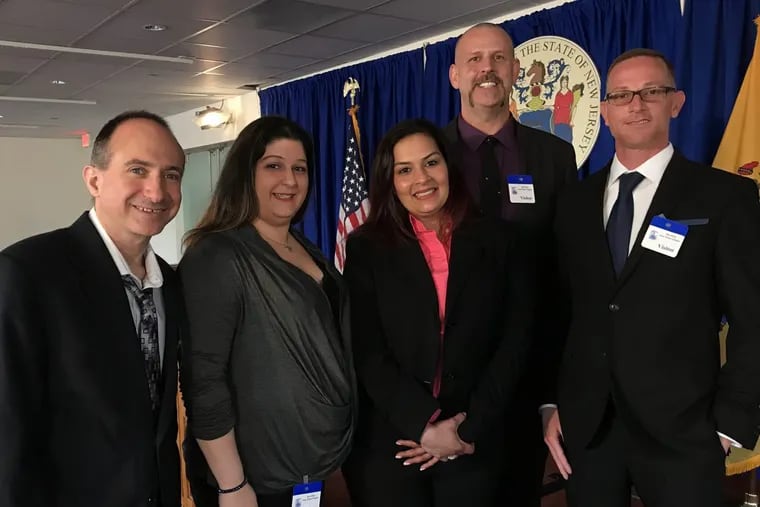 Medical marijuana patients in New Jersey were quick to praise  Gov. Murphy’s announcement of major changes to the eight-year-old program.  From the left, Jack Saphow, of Howell,  Leah Bakos,  of Bellmawr, Aubrey Conway, of Sayreville, Christopher Errickson, of Corbin City, and Erik Costanzo, of Somerdale. The patients use cannabis to treat an array of ailments and said the existing program failed to meet their needs.