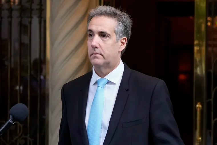 Michael Cohen leaves his apartment building on his way to Manhattan criminal court in New York on Tuesday, May 14, 2024.