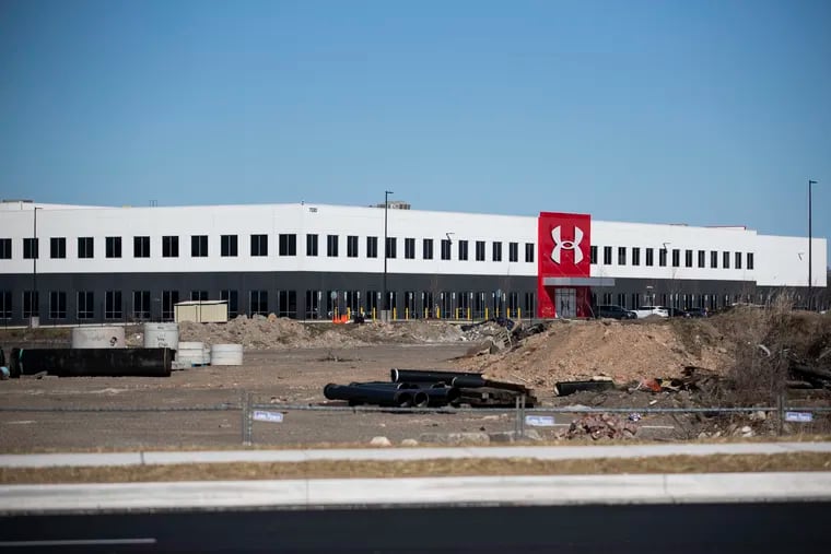 A warehouse under construction last spring a former Bethlehem Steel Plant near Baltimore by Hilco Redevelopment Partners, which proposes to build a vast complex of similar logistics facilities on the site of the former PES Refinery in South Philadelphia.