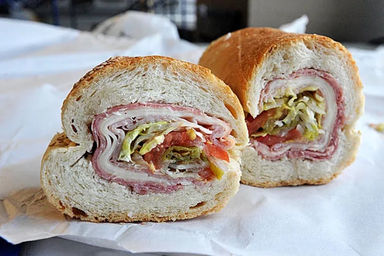 A hoagie from Cosmi's, widely considered among the best in the city.