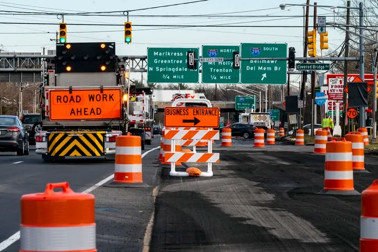 Eastbound traffic on Route 70 in Cherry Hill at I-295 just east of the Barclay Farms Shopping Center on Dec. 20. Nine miles of Route 70 are in the midst of a $153 million reconstruction project.