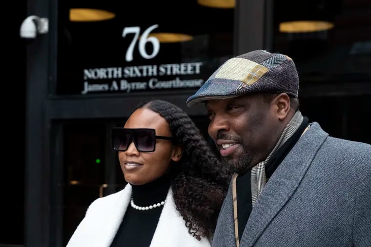City Councilmember Kenyatta Johnson and his wife, Dawn Chavous, leave the federal courthouse in Center City after pleading not guilty in January 2020 to federal corruption charges.