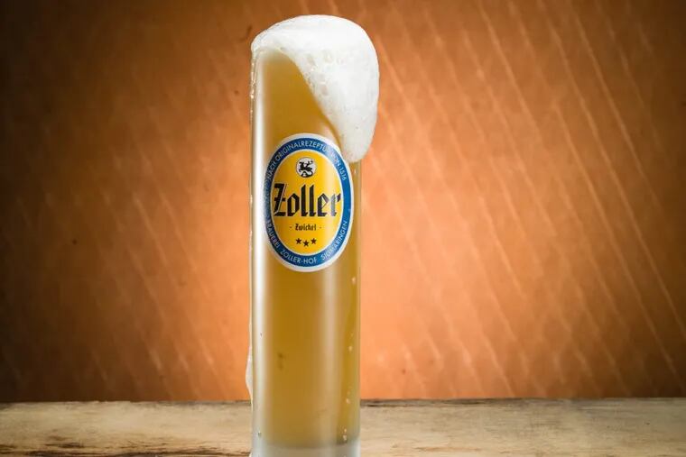 A frothy glass of unfiltered Zoller-Hof Zwickel beer from Southern Germany.