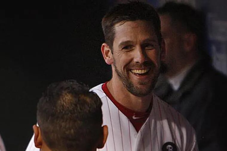 Cliff Lee smiles in the dugout during the Phillies' victory. (Ron Cortes/Staff Photographer)