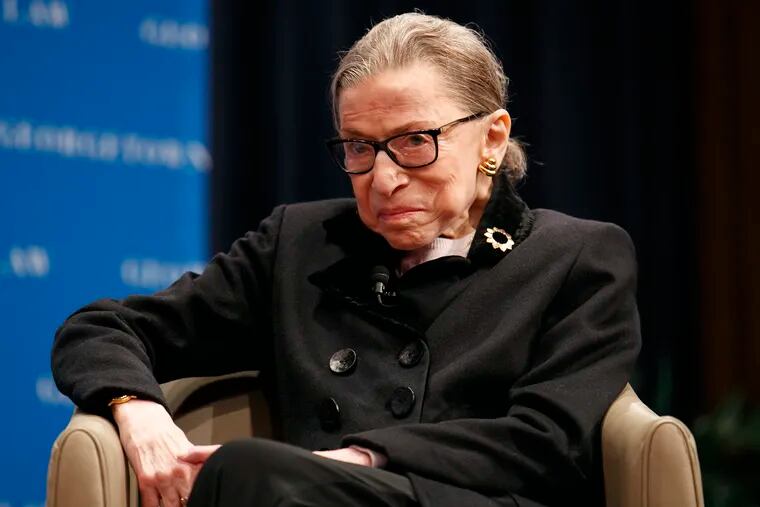 Supreme Court Justice Ruth Bader Ginsberg attends a panel with former President Bill Clinton and former Secretary of State Hillary Clinton, Wednesday, Oct. 30, 2019, at Georgetown Law's second annual Ruth Bader Ginsburg Lecture, in Washington.
