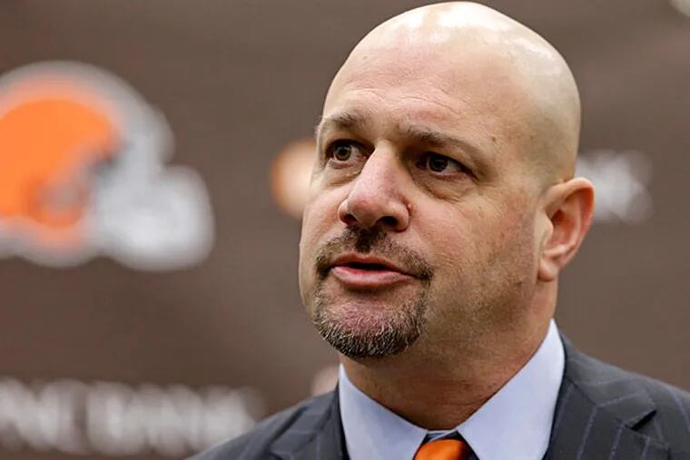 Browns coach Mike Pettine speaks during a news conference Thursday, Jan. 23, 2014, in Berea, Ohio. Buffalo's defensive coordinator, who met with team officials for the first time just a week ago, finalized a contract Thursday to become the NFL football team's seventh full-time coach since 1999. (Tony Dejak/AP)