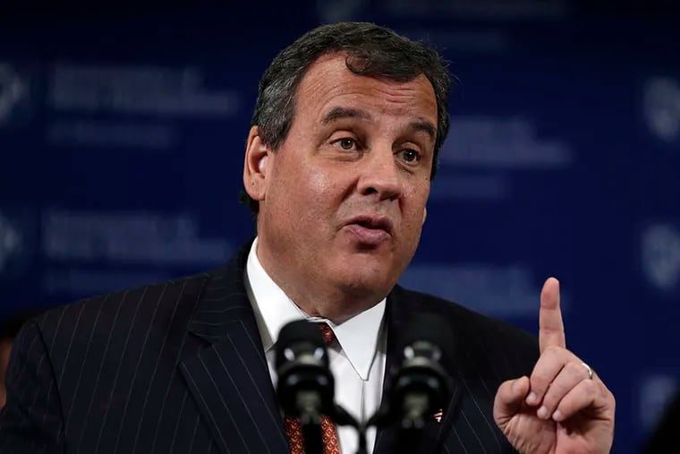 Gov. Christie makes a point during a college campus appearance in New Hampshire. ( AP Photo / Charles Krupa )