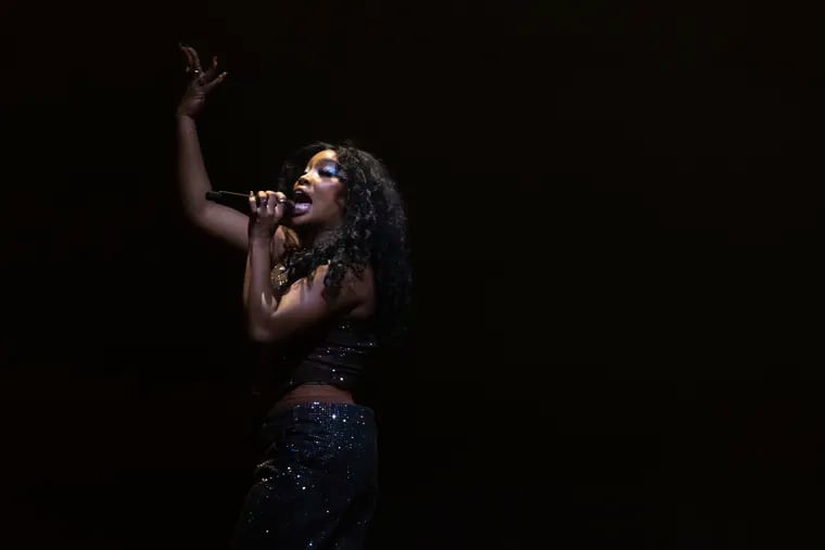 SZA performs at the Wells Fargo Center in Philadelphia on Tuesday, Sept. 26, 2023. SZA was supposed to play Wells Fargo Center in March, but the show was canceled at the last minute. SZA was also supposed to headline Made in America with Lizzo, but that was also canceled.