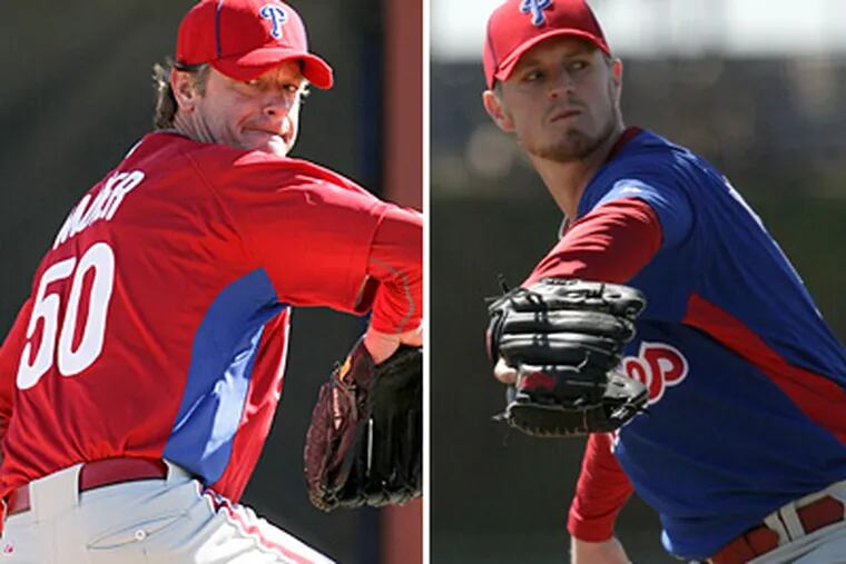 Jamie Moyer and Kyle Kendrick are the likely candidates to be the fifth starter in the Phillies' rotation. (Yong Kim/ Staff Photos)