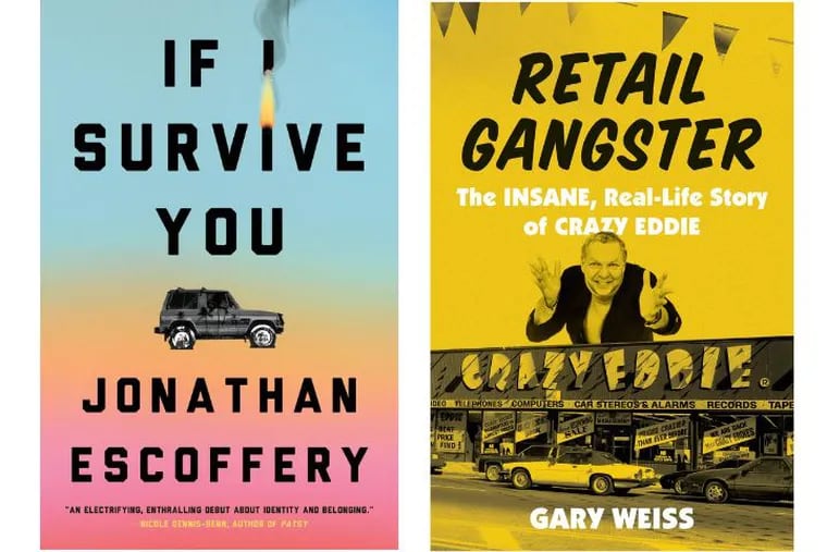 Book covers for "If I Survive You" by Jonathan Escoffery and "Retail Gangster" by Gary Weiss.
