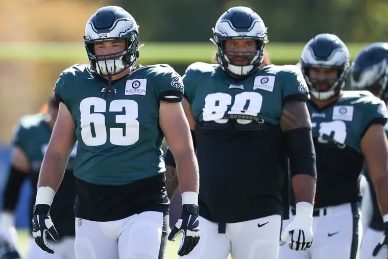 Eagles tackle Jack Driscoll (63) will start against the Packers on Sunday.