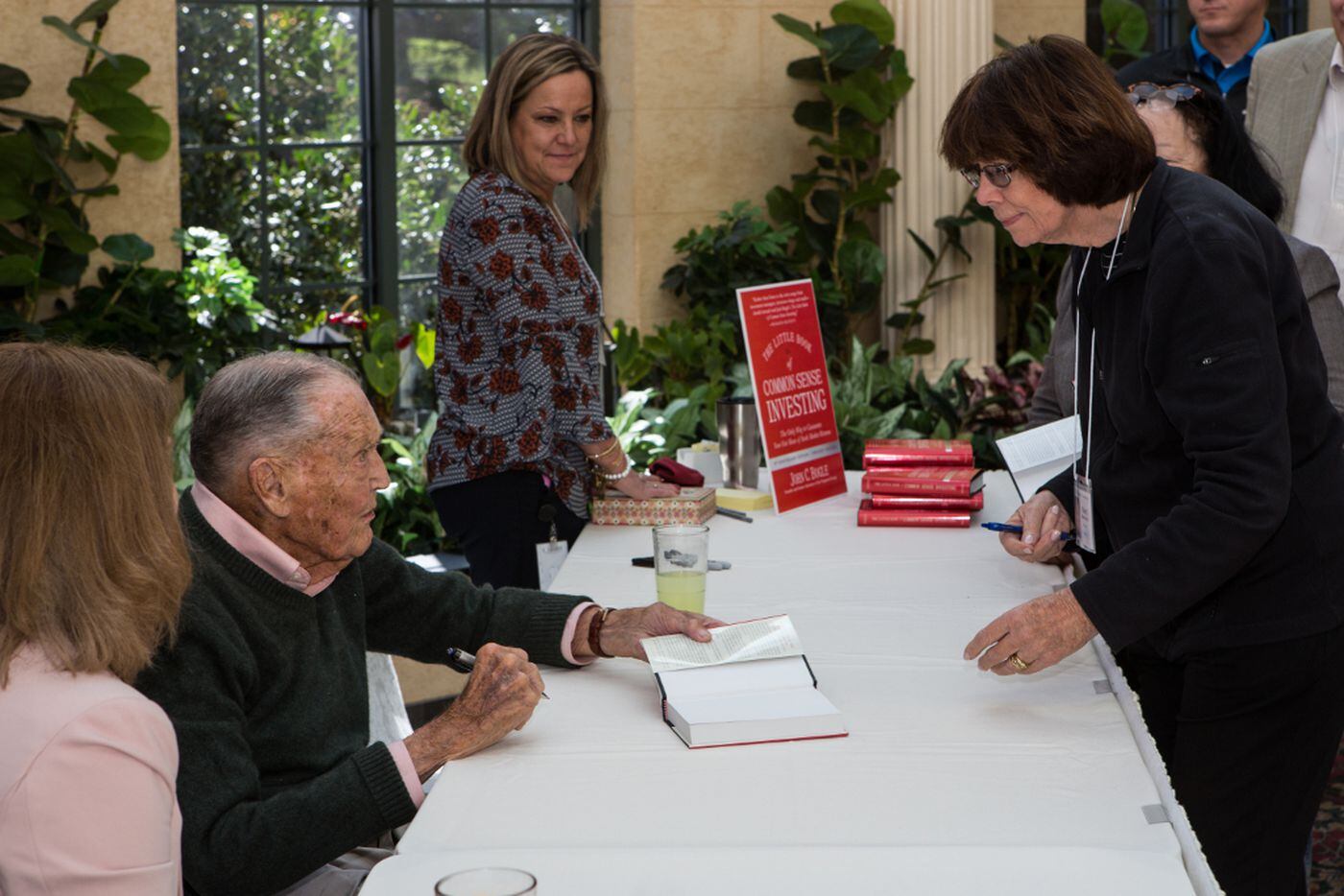 Vanguard founder John "Jack" Bogle signed copies of his book at the 2017 Bogleheads conference, Desmond Hotel, Philadelphia.