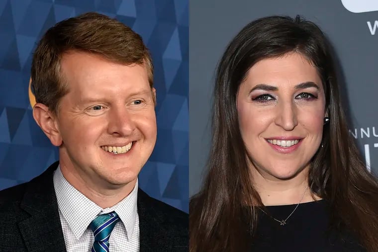 In this combination of images shows Ken Jennings, left, as he appears at the 2020 ABC Television Critics Association Winter Press Tour, and actress Mayim Bialik as she appears at the 23rd annual Critics' Choice Awards in 2018.