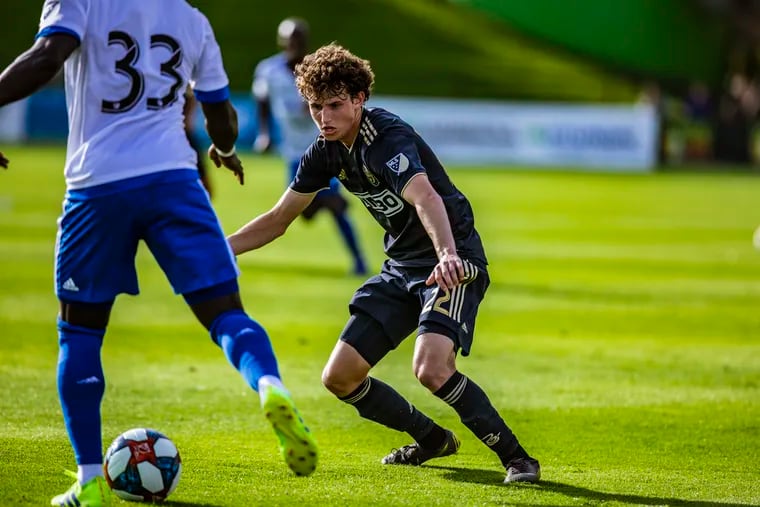 18-year-old Medford native Brenden Aaronson, seen here playing in a preseason game for the Philadelphia Union, could make his Major League Soccer debut against Atlanta United.