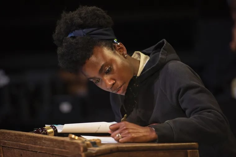 Asia Rogers in rehearsal as Phillis Wheatley at Quintessence Theatre Group.
