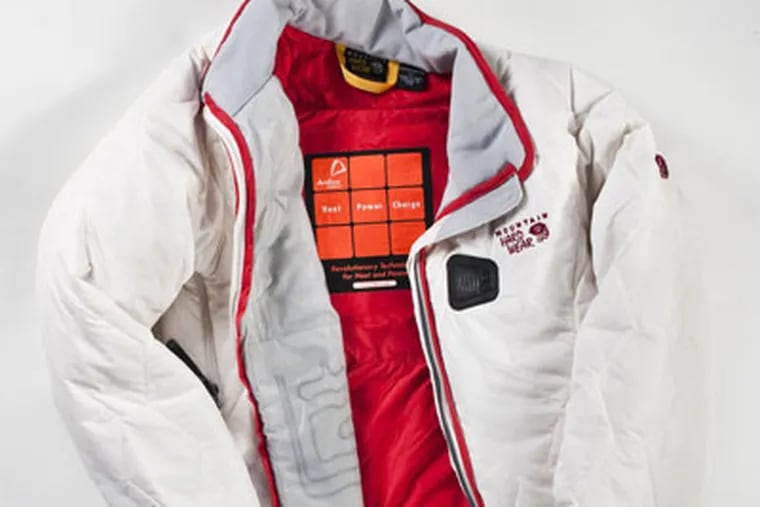 You can now buy battery-heated jackets, vests, gloves and shoe insoles. Here is a white battery powered jacket, the "Arcadia Enabled" by Mountain Hard Wear. (Bill Hogan/Chicago Tribune/MCT)