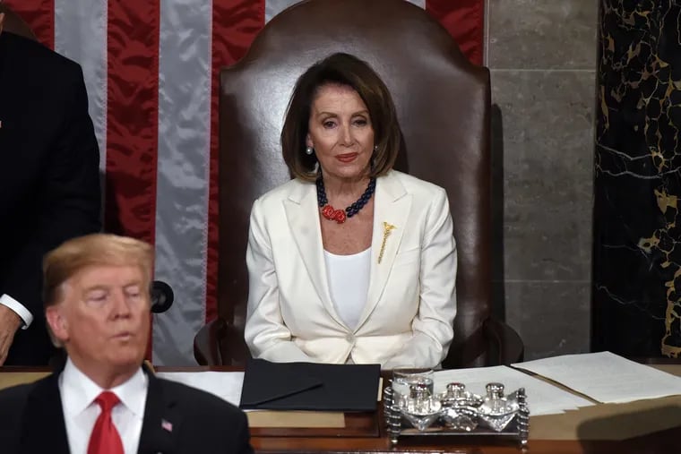 House Speaker Nancy Pelosi listens to President Donald Trump during the State of the Union address to a joint session of the Congress on Capitol Hill in Washington, D.C., on Tuesday, Feb. 5, 2019. (Olivier Douliery / Abaca Press / TNS)