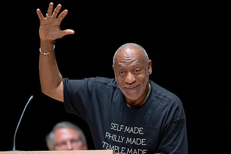 ill Cosby speaks during a public memorial service for Philadelphia Inquirer co-owner Lewis Katz Wednesday, June 4, 2014, at Temple University in Philadelphia. Katz and six others died when his private jet crashed during takeoff on Saturday, May 31, 2014, in Massachusetts. He was 72. (Matt Rourke/AP)