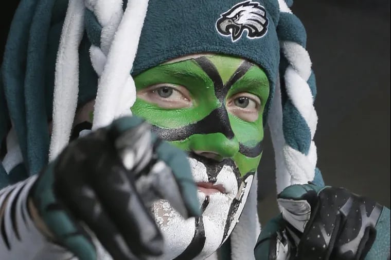 Eagles fan Jeff Rotman aka Eagle Daemon of Drexel Hill during the open Eagles practice at Lincoln Financial Field in Phila., Pa. on Aug. 5, 2018.
