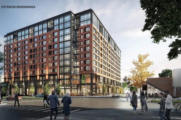 This rendering shows a proposed development of about 330 residential units and 13,960 square feet of retail space at 416-38 Spring Garden St. in the Callowhill neighborhood.