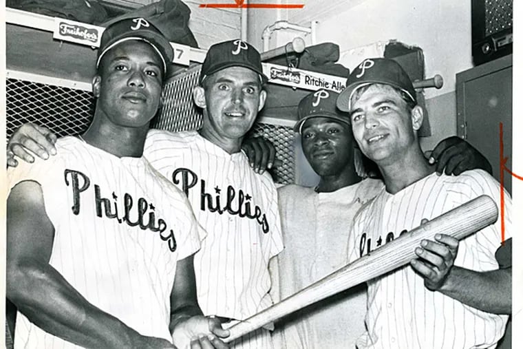 The Phillies' "Murderers' Row - from left, Wes Covington, Frank Thomas, Richie Allen and Johnny Callison - hit a home run apiece in 4-3 win over Houston. (Deans/Inquirer file photo)