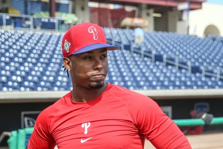 The Phillies' Jean Segura talks with a reporter before the  game with the Tigers on Wednesday.