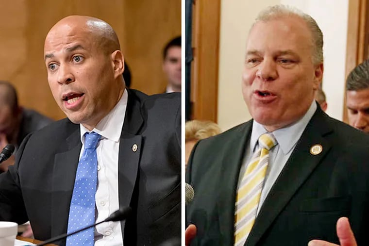 Christie's top Democratic supporters have included Senator Cory Booker (left) and State Senate President Steve Sweeney.