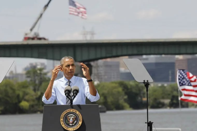 At the damaged I-495 bridge in Wilmington, President Obama urges action by Congress and the private sector to invest in and repair the nation's infrastructure. (Michael S. Wirtz / Staff Photographer)