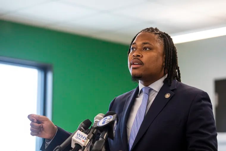 Pennsylvania State Representative Malcolm Kenyatta speaks during a press conference to discuss community needs and concerns related to the monkeypox outbreak at the Mazzoni Center in Philadelphia in July 2022.
