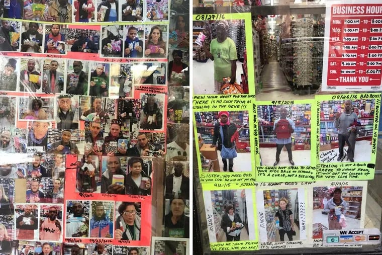 The Wall of Shame at Dollar Variety is a gaudy collage of ill-lit portraits that crowd the store’s front windows — a warning to customers of the humiliation that awaits those who attempt to shoplift.